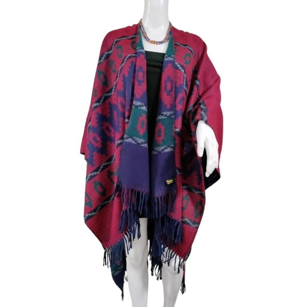 Forum Panco Tassel Poncho Shawl Cape Wraps Geometric Sweater Purple Women's